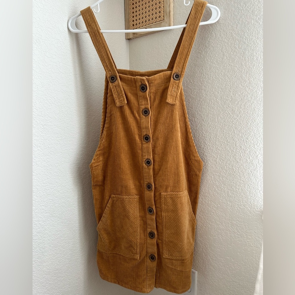 Forever 21 small brown corduroy adjustable overall dress with pockets